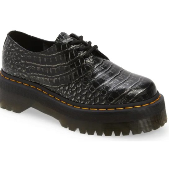 Dr. Martens Black Embossed Platform Shoes - Picture 6 of 8
